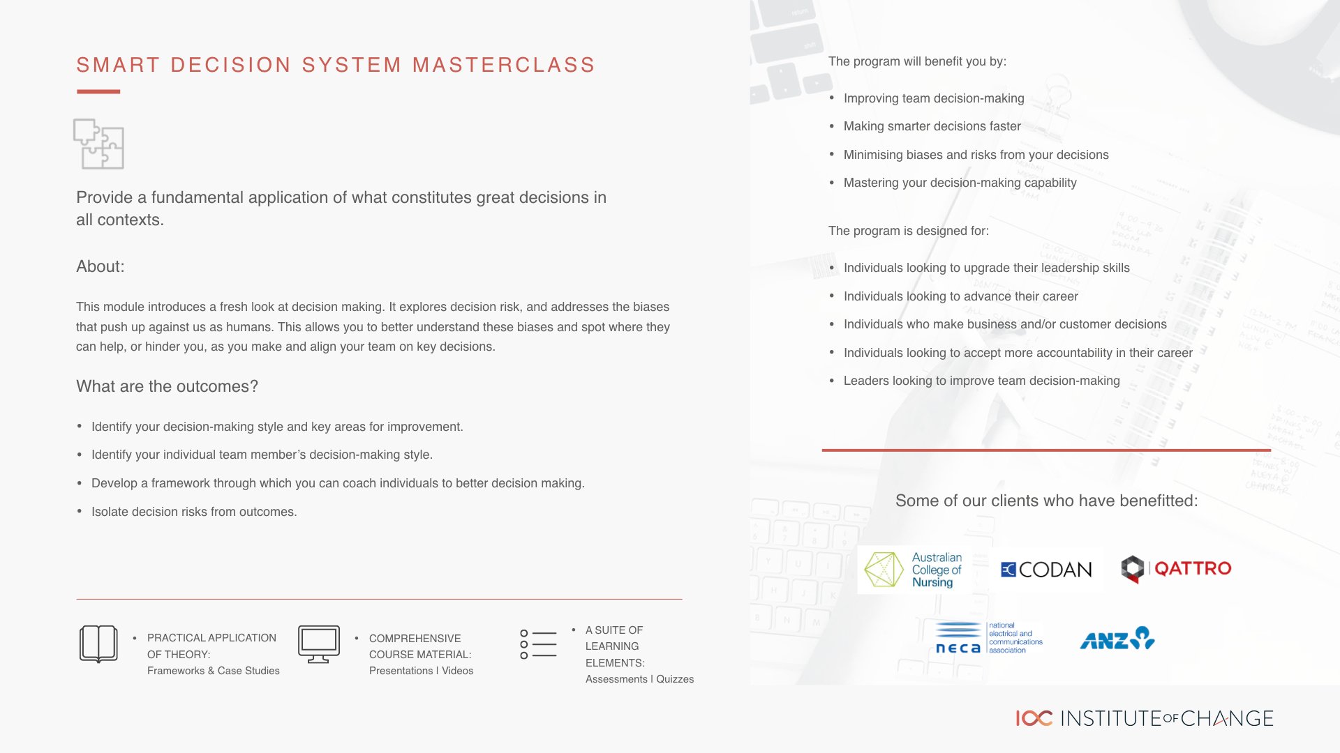 Smart Decision System Maesterclass by Institute of Change